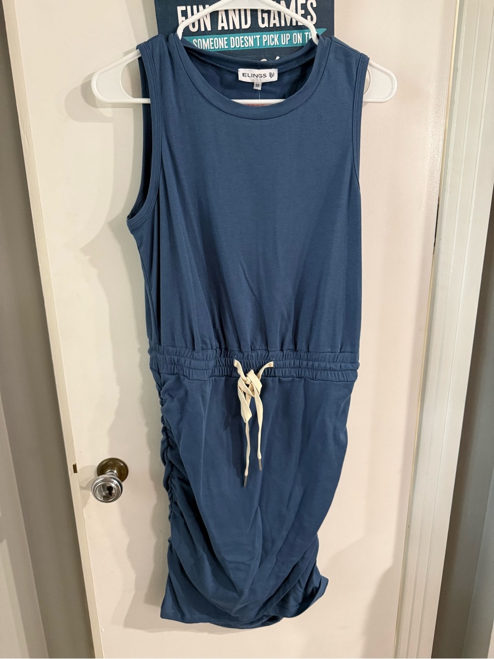 Elings Blue Sleeveless Drawstring Midi Dress